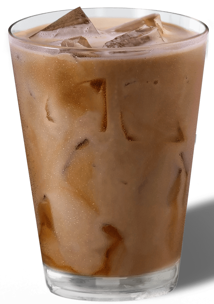 Iced latte, shown in a glass
